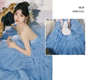 프릴 튤 컬러 드레스 블루