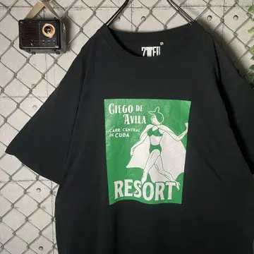 SEVENDAYS=SUNDAY 티셔츠 쿠바 리조트 프린트 XL