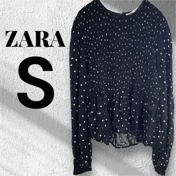 자라 zara 도트 무늬 블라우스 숏 기장 긴팔 S 화이트 블랙