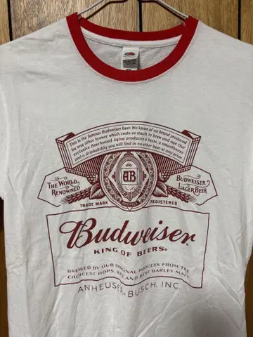 아이묭 Budweiser 버드와이저 링거 넥 T 화이트 빨간색
