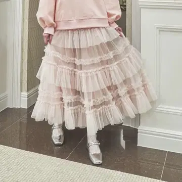 Lovilyn 티어드 튤 스커트 PINK FREESIZE