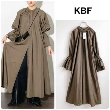 택 포함 새상품 KBF(KBF) 플레어 슬리브 원피스 카키 브라운 36
