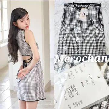 다리치 허리 오픈 체크 미니 원피스 블랙 FREE *