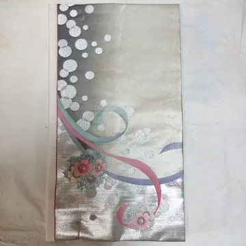 나고야 오비 은색 꽃무늬