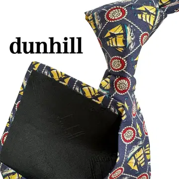 dunhill 던힐 배 원형 무늬 화려한 넥타이 네이비 컬러풀 실크