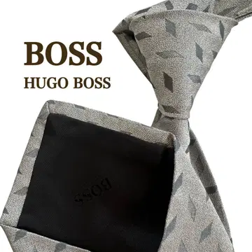 HUGO BOSS 휴고 보스 그레이 패턴 사각 도트 무늬 넥타이 실버