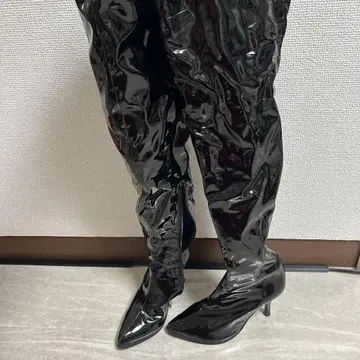 에나멜 롱 부츠 하이힐