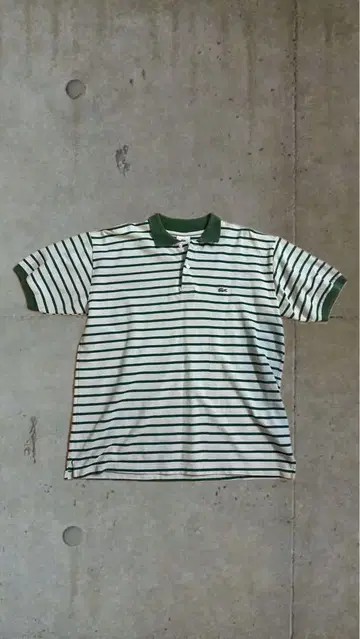 LACOSTE 피케 셔츠 화이트/그린 스트라이프 사이즈 7