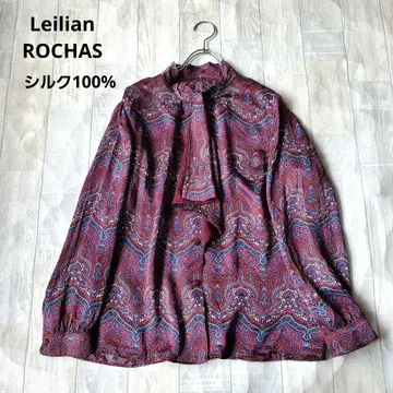 Leilian ROCHAS 실크 100% 스카프 타이 블라우스 모던 패턴