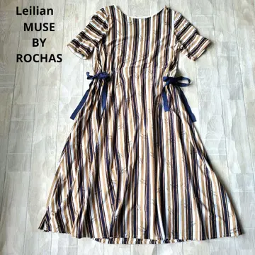 Leilian MUSE BY ROCHAS 코튼 원피스 스트라이프 패턴