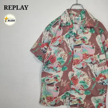 PEPLAY 리플레이 하와이안 셔츠 하와이안 패턴 후르츠 브라운 M