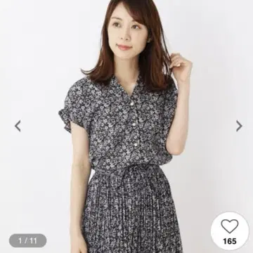 흑백 플라워 플리츠 스커트, 셔츠