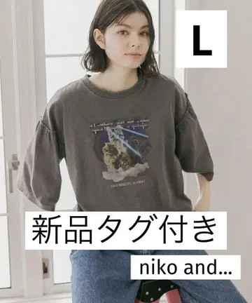 niko and - 스페이스 애니멀 프릴 TEE 티셔츠 차콜 고양이