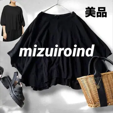 미즈이로 인드 와플 크루넥 와이드 풀오버 코튼 블랙