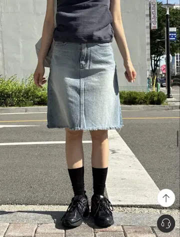sayand 베이직 데님 미들 기장 스커트