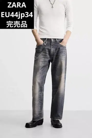 ZARA 자라 워시드 프린트 배기 핏 청바지 EU44