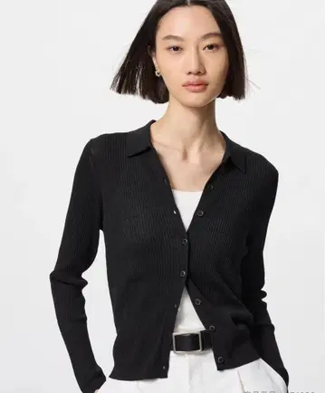 유니클로 UNIQLO 립 폴로 가디건 S 블랙