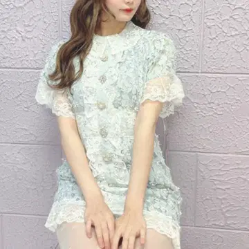 Swankiss 스완키스 세탁 가능한 전체 레이스 원피스 스카이블루