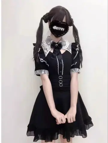 리본 포함 반팔 블랙 셋업 M 지뢰계 양산형