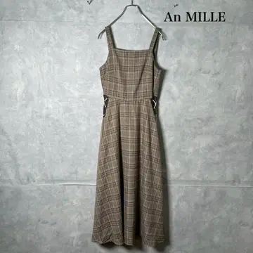 An MILLE 인조 가죽 절개 체크 무늬 원피스 N992