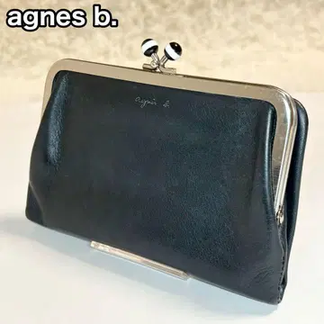 agnes b. 애니에스베 가마구치 두겹 지갑 보더 가죽 블랙