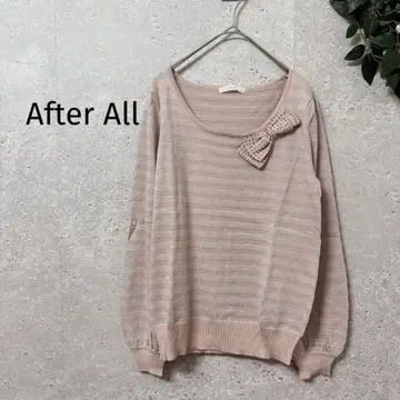 after all 보더 라메 긴팔 니트 핑크 리본 포함 귀여운