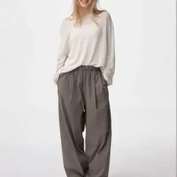 지유 배럴 레그 풀온 팬츠 올리브 M