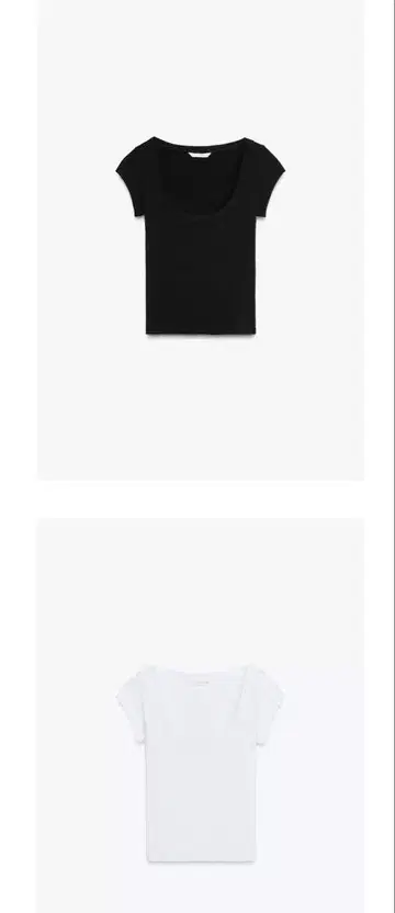 ZARA 라운드 넥 티셔츠 S 블랙 화이트