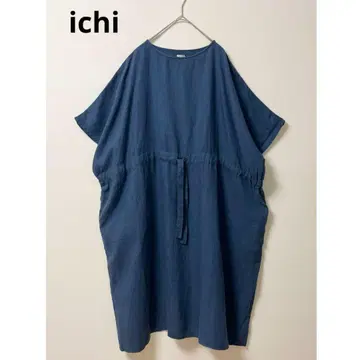 ichi 롱 원피스 여성용 튜닉 린넨 벨트 풀오버 파랑