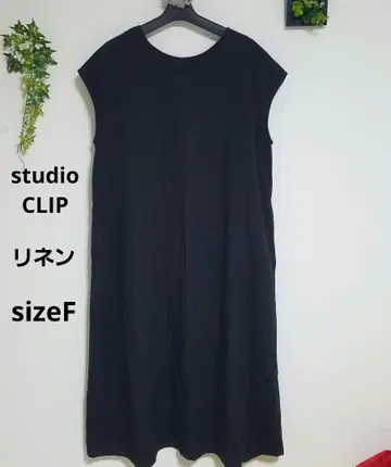 새상품급 studioCLIP 린넨 원피스 [F] 블랙 V넥 롱 시원함
