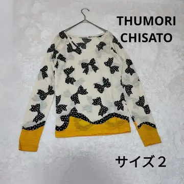 THUMORI CHISATO 리본 무늬 티셔츠 컷소 사이즈 2
