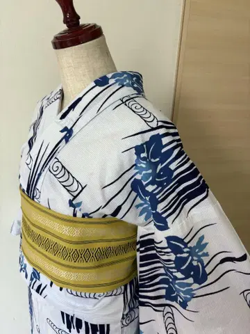 쇼와 레트로 면 명주 단이 유카타