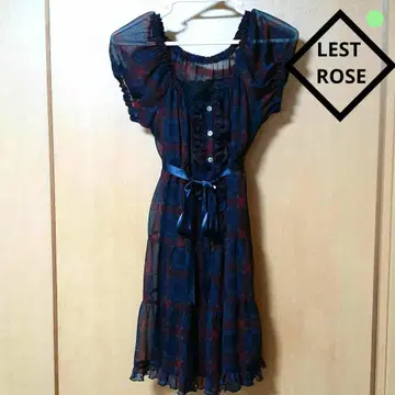 LEST ROSE 체크 무늬 반팔 원피스 무릎 기장 슬립 포함