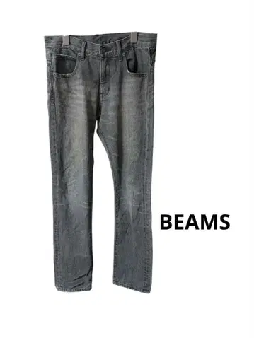 BEAMS 블랙 가공 청바지 스트레이트 레그 데님 팬츠 빔즈