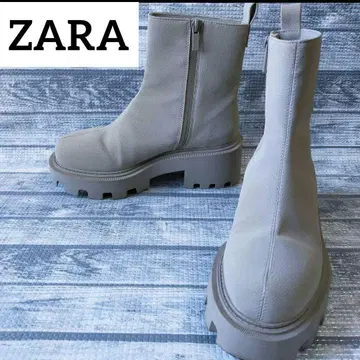 ZARA * 러버 트랙 솔 앵클부츠 회색 37 중고 겨울 상품 통굽