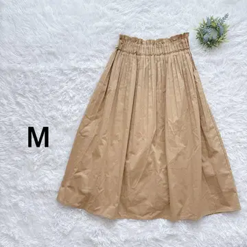 개더 플레어 스커트 허리밴딩 M 베이지 고급 무지