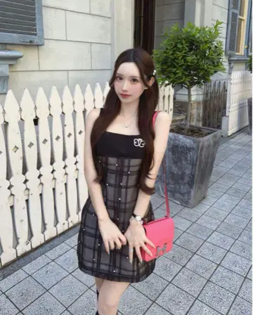 Lumignon 루미뇽 Bijou grid ribbon dress M