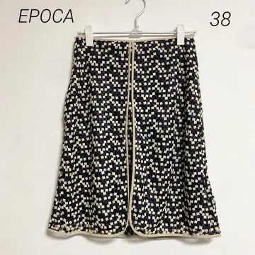 0314 EPOCA 에포카 네이비 아이보리 체크 무늬 자수 스커트