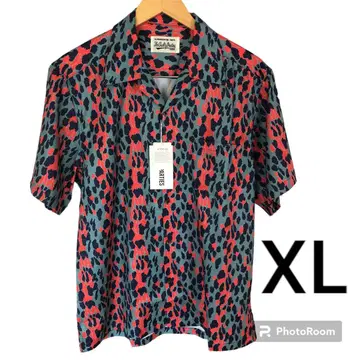 노브랜드 오픈 카라 셔츠 XL 사이즈 그린 애니멀 무늬 레오파드 무늬