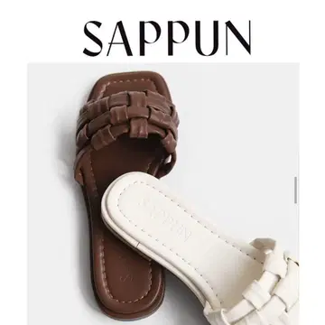 SAPPUN 뜨개질 디자인 브라운 플랫 뮬 샌들 패티드