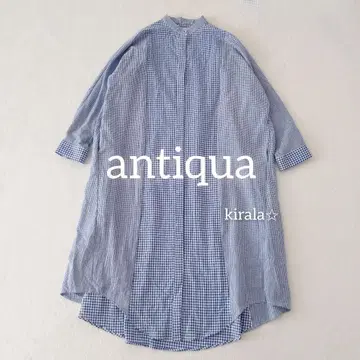antiqua 블루 계열 체크 무늬 셔츠 원피스