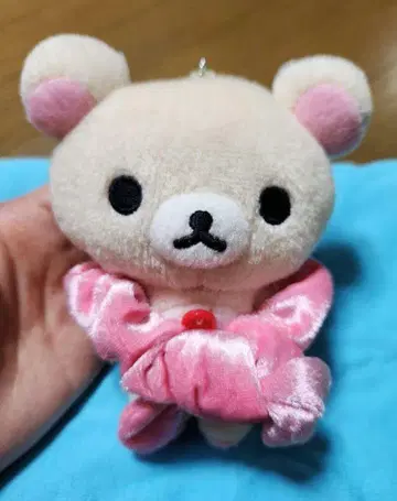 코리락쿠마 폴 체인 리본 스크런치 봉제 인형 키링