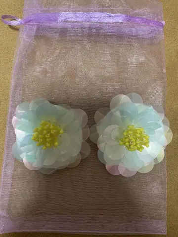 빅 사이즈 꽃 귀찌 스카이블루 투명