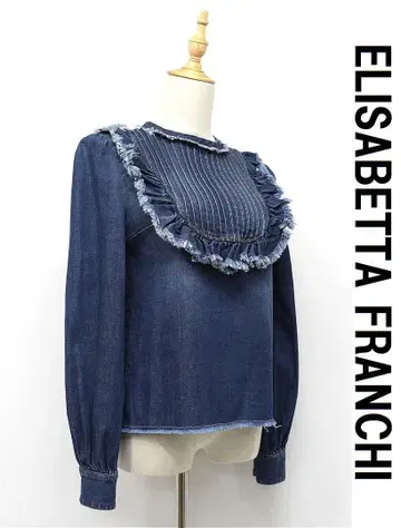 E507/ELISABETTA FRANCHI 데님 블라우스 핀턱 40