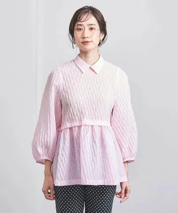 미사용 유나이티드 애로우즈 2way 카라 부착 블라우스 파스텔 핑크