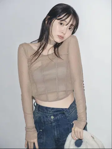SNIDEL 코르셋 디자인 컷 탑 베이지