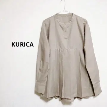 KURICA 크리카 플레어 실루엣 플리츠 가공 긴팔 셔츠 베이지
