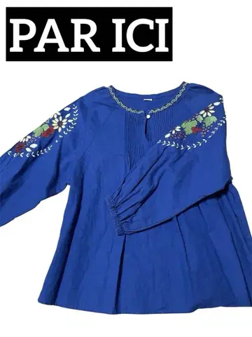 PAR ICI 팰리시 블라우스 블루 자수 코튼 린넨