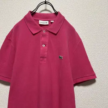 LACOSTE/라코스테 피케 셔츠 핑크 원포인트 자수 로고 진주 버튼