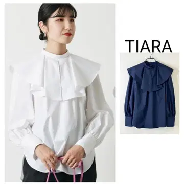티아라 케이프 칼라 블라우스 네이비 컬러